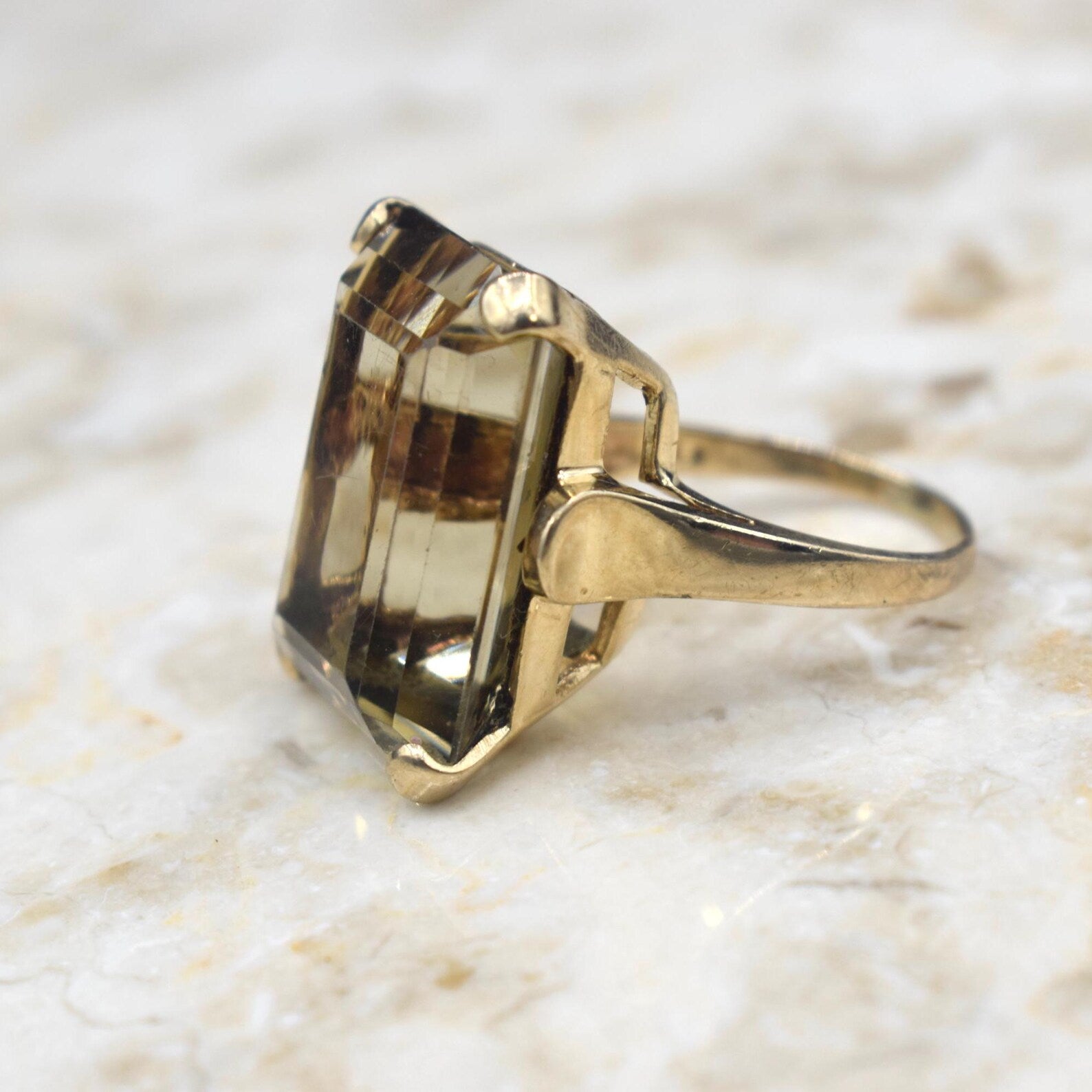 Vintage 30.69 ct Smoky Quartz Cocktail Ring c.1970s