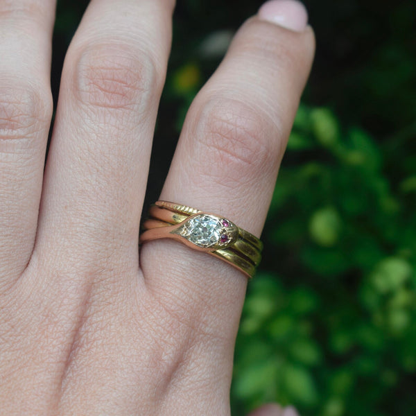 Antique Victorian 14k Gold Snake Ring with .65ct Old Mine Cut Diamond