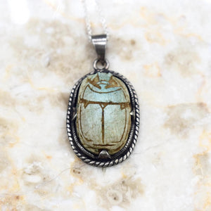 Vintage 800 Silver Egyptian Faience Scarab Charm c.1970s