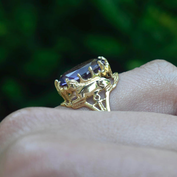 Vintage 14k Amethyst Egyptian Revival Sphinx Ring c.1970s