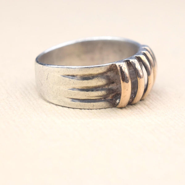 Vintage Modernist 950 Silver and 18k Gold Ring c.1970s