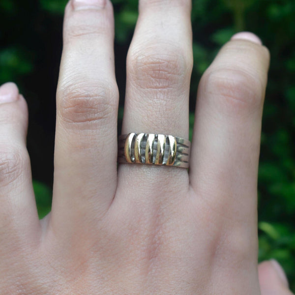 Vintage Modernist 950 Silver and 18k Gold Ring c.1970s