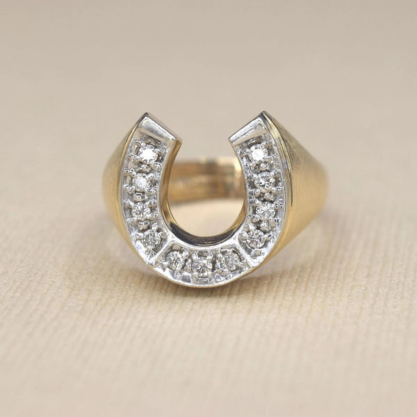 Vintage 14k Gold and Diamond Horseshoe Ring c.1970s