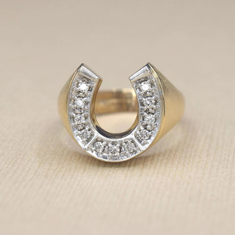 Vintage 14k Gold and Diamond Horseshoe Ring c.1970s