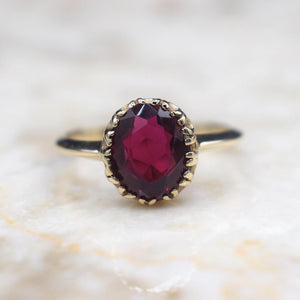 Vintage 14k Gold Lab Ruby Solitaire Ring c.1960s