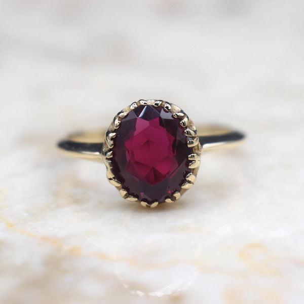 Vintage 14k Gold Lab Ruby Solitaire Ring c.1960s