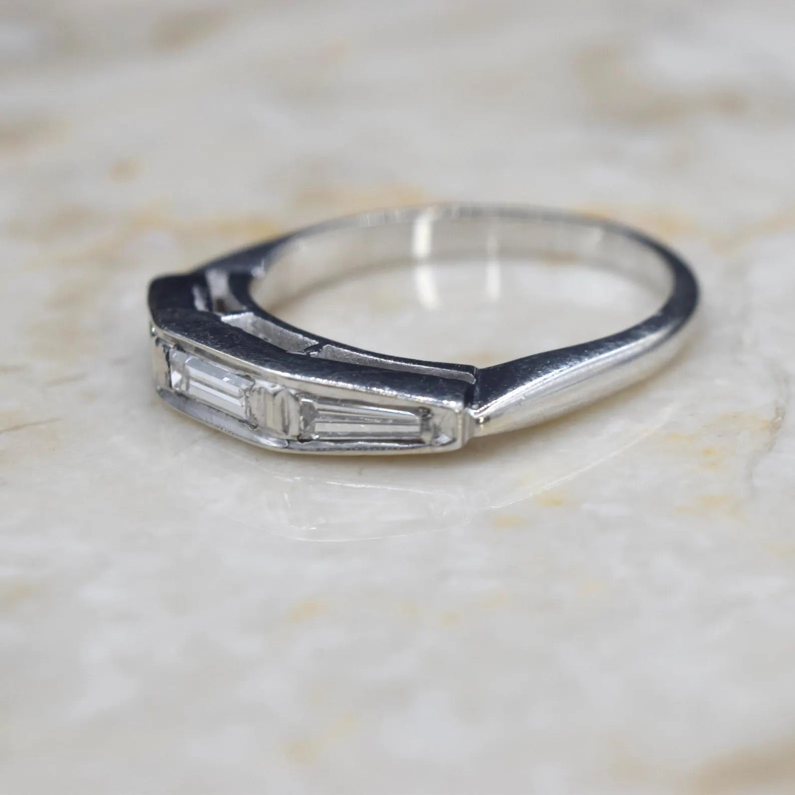 Antique Art Deco 14k White Gold Baguette Diamond Band c.1930s