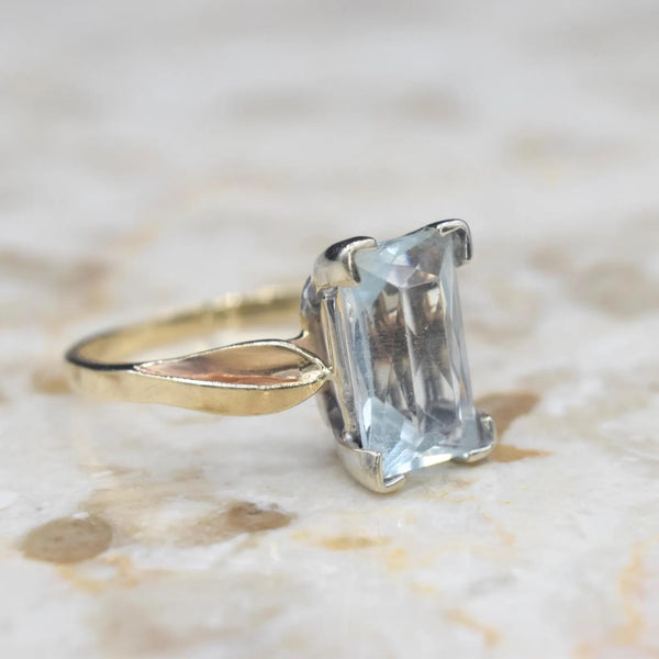 Vintage Mid-Century 14k Gold 3.70 ct Aquamarine Ring