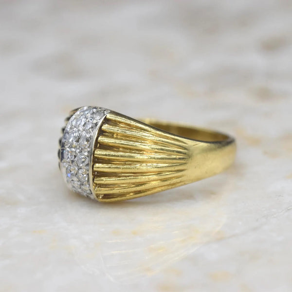 Vintage Domed 18k Gold and Diamond Ring English 1976