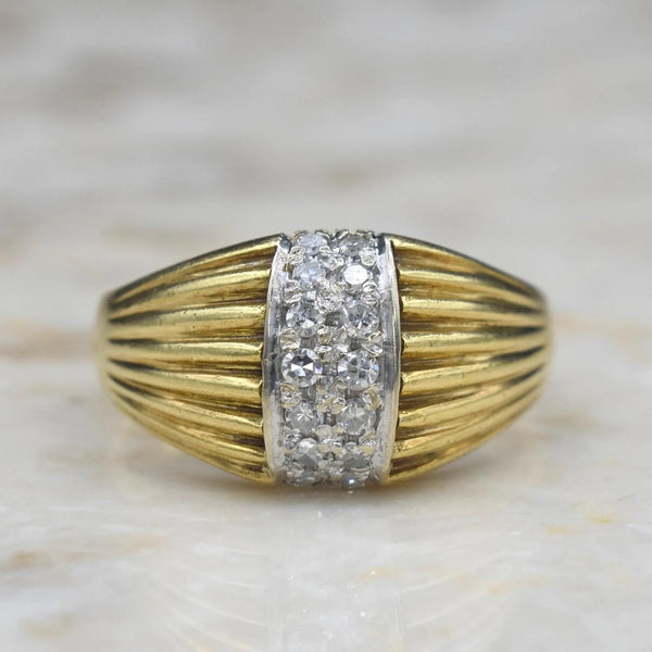 Vintage Domed 18k Gold and Diamond Ring English 1976