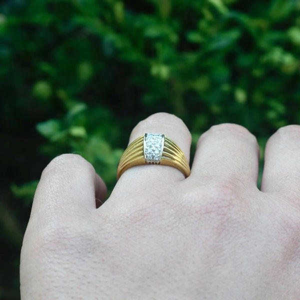 Vintage Domed 18k Gold and Diamond Ring English 1976