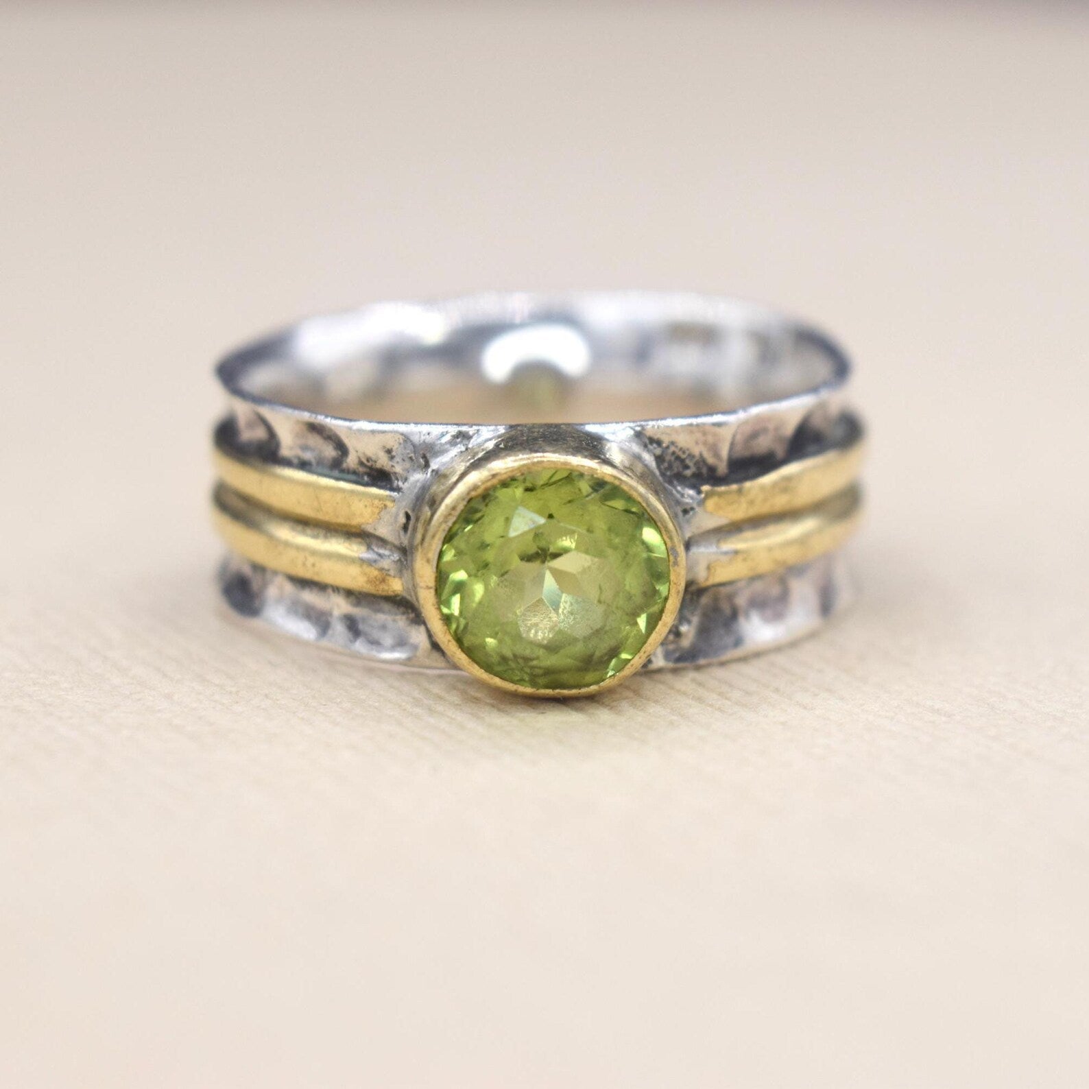 Vintage Peridot Sterling Silver and Brass Ring