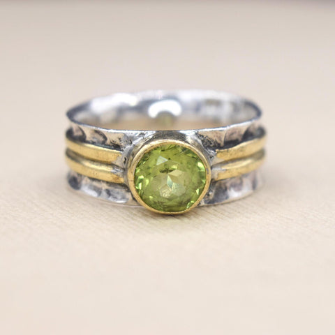 Vintage Peridot Sterling Silver and Brass Ring