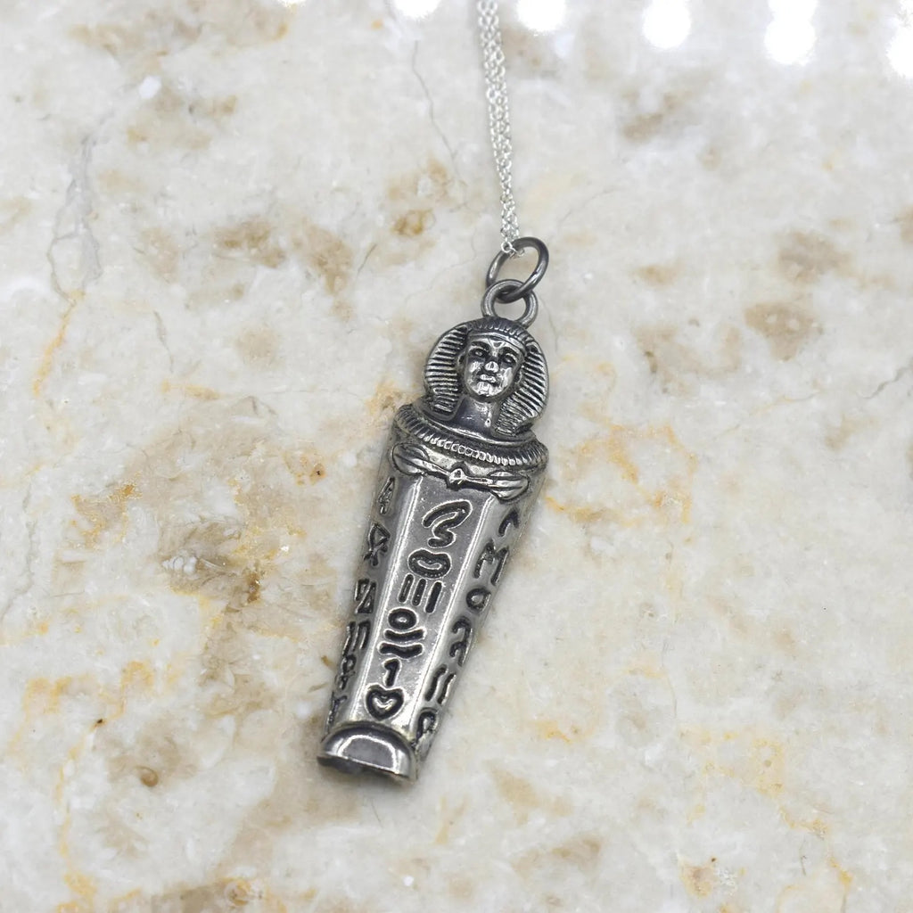 Vintage Sterling Silver Mummy Sarcophagus Pendant c.1970s
