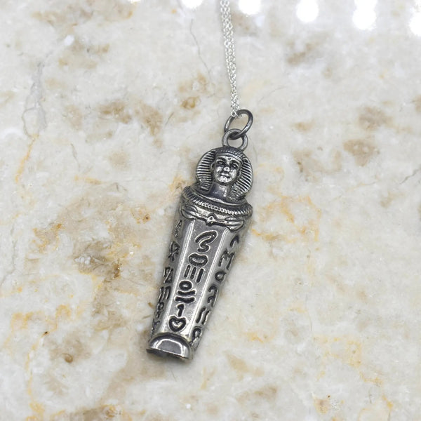 Vintage Sterling Silver Mummy Sarcophagus Pendant c.1970s