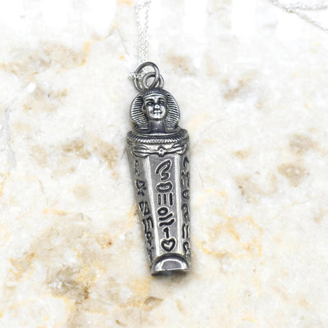 Vintage Sterling Silver Mummy Sarcophagus Pendant c.1970s