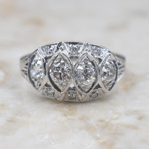 Vintage Art Deco 14k White Gold Old European Cut Diamond Ring C.1930