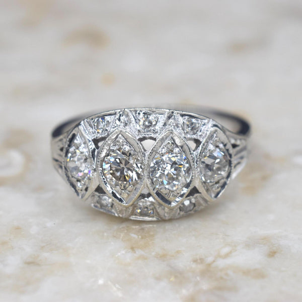 Vintage Art Deco 14k White Gold Old European Cut Diamond Ring C.1930