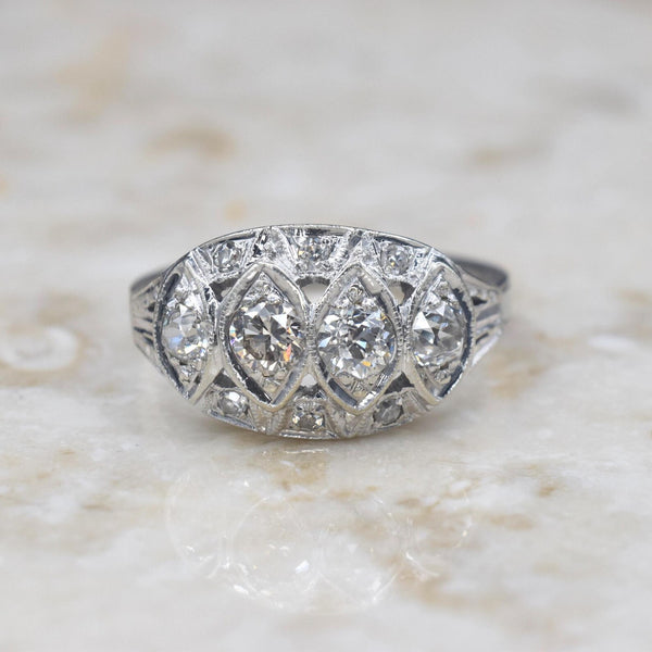 Vintage Art Deco 14k White Gold Old European Cut Diamond Ring C.1930