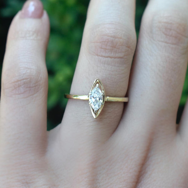 Vintage 14k Gold .50 ct Marquise Cut Diamond Ring c.1970s