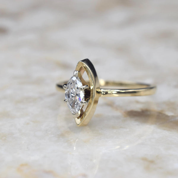 Vintage 14k Gold .50 ct Marquise Cut Diamond Ring c.1970s