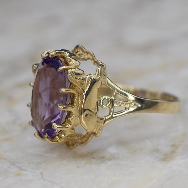 Vintage 14k Amethyst Egyptian Revival Sphinx Ring c.1970s