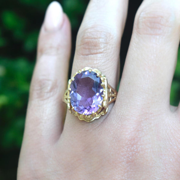 Vintage 14k Amethyst Egyptian Revival Sphinx Ring c.1970s