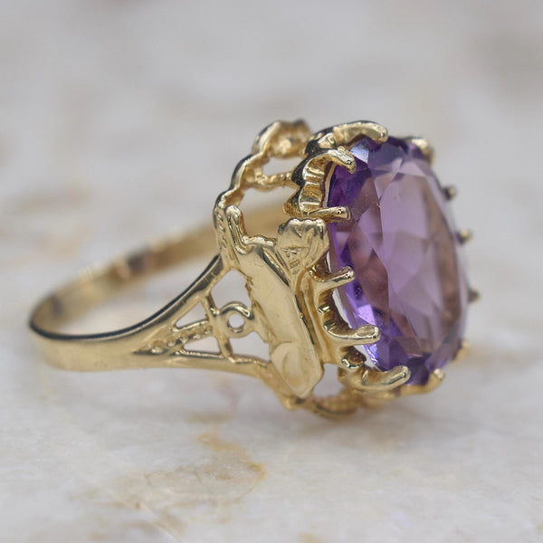 Vintage 14k Amethyst Egyptian Revival Sphinx Ring c.1970s