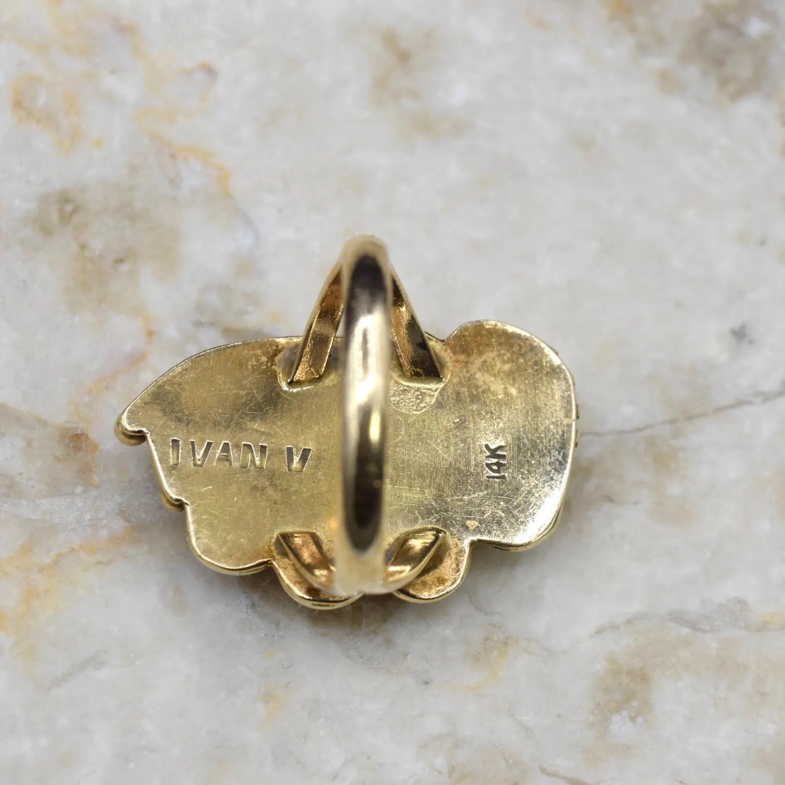 Vintage Navajo 14k Gold and Turquoise Ring IVAN V Native American