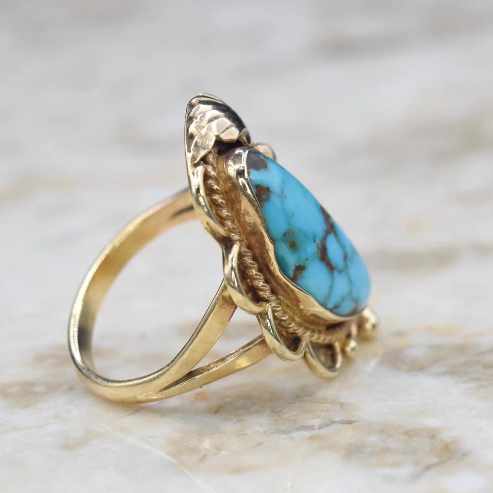 Vintage Navajo 14k Gold and Turquoise Ring IVAN V Native American