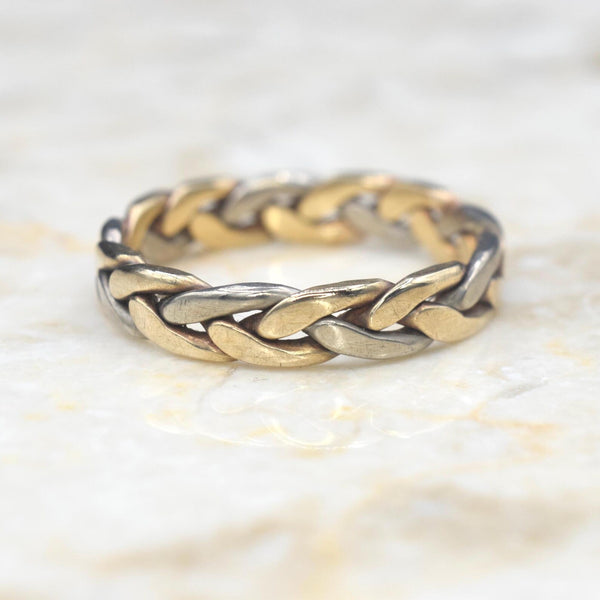 Vintage Men’s Braided 14k White and Yellow Gold Band Ring