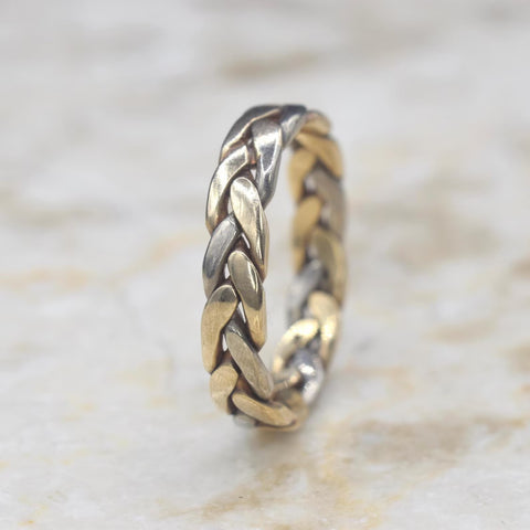 Vintage Men’s Braided 14k White and Yellow Gold Band Ring