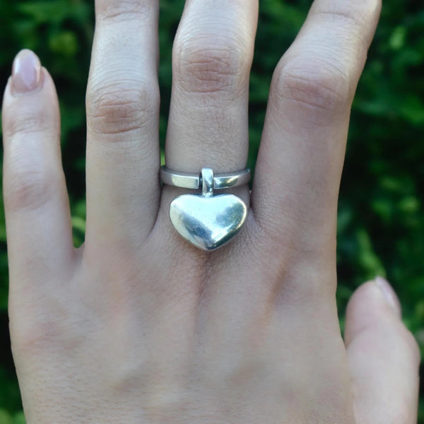 Vintage Sterling Silver Kinetic Heart Ring