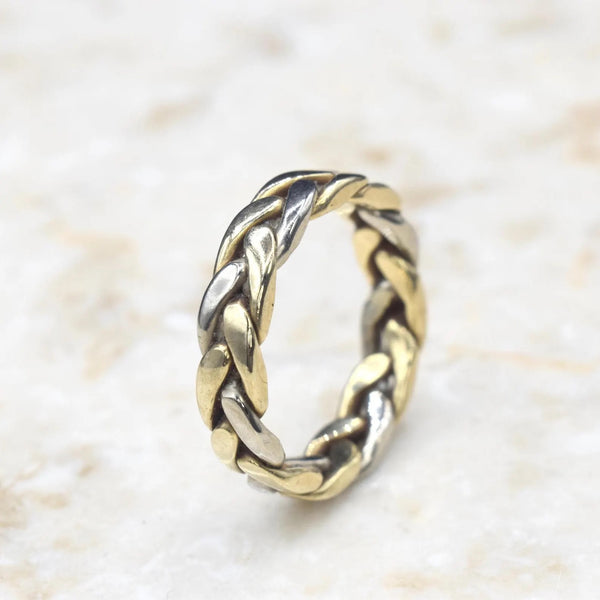 Vintage Braided 14k White and Yellow Gold Band Ring