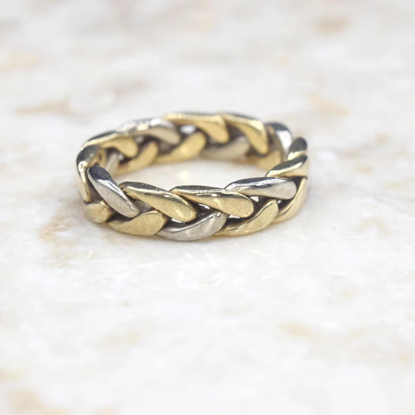 Vintage Braided 14k White and Yellow Gold Band Ring