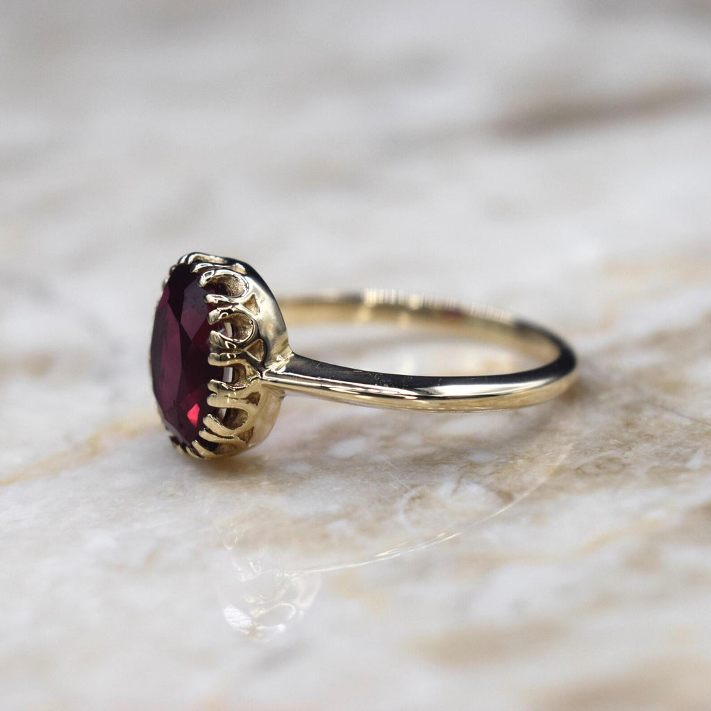 Vintage 14k Gold Lab Ruby Solitaire Ring c.1960s