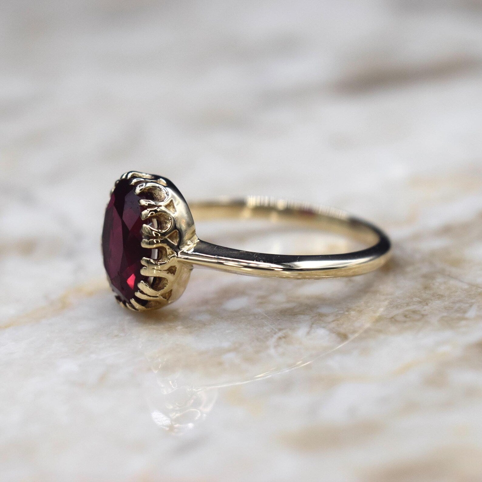 Vintage 14k Gold Lab Ruby Solitaire Ring c.1960s