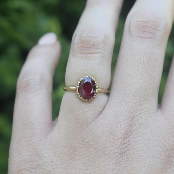 Vintage 14k Gold Lab Ruby Solitaire Ring c.1960s