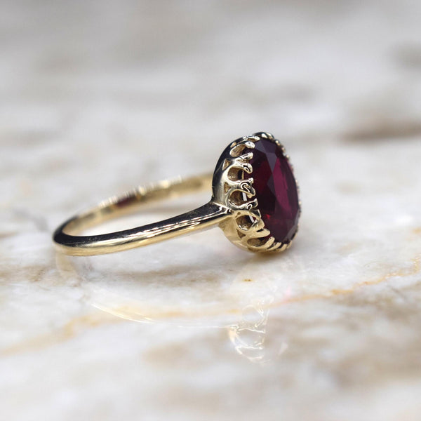 Vintage 14k Gold Lab Ruby Solitaire Ring c.1960s