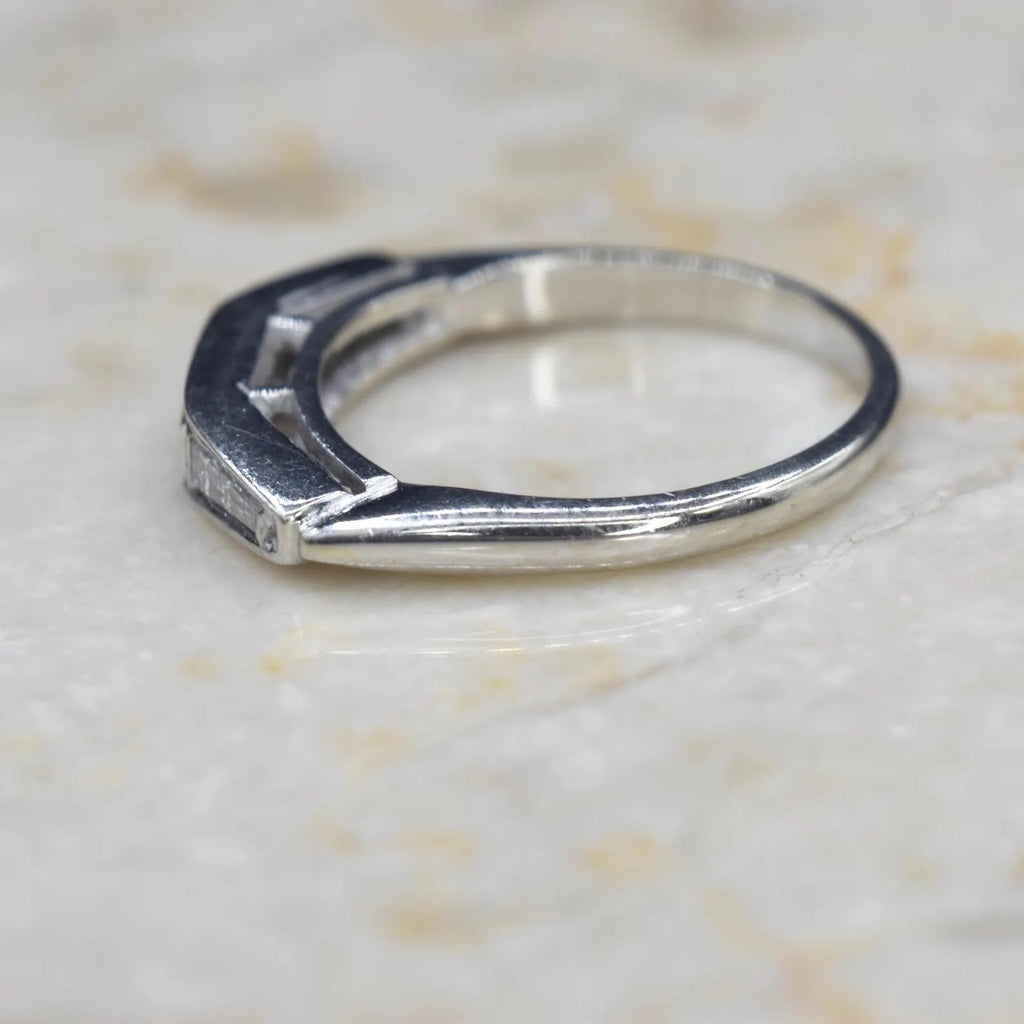 Antique Art Deco 14k White Gold Baguette Diamond Band c.1930s