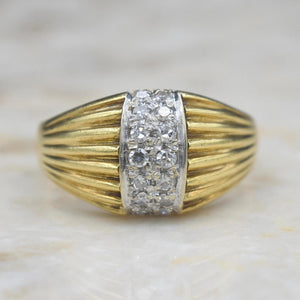 Vintage Domed 18k Gold and Diamond Ring English 1976