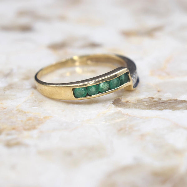 Vintage 14k Gold Diamond and Emerald Band Ring