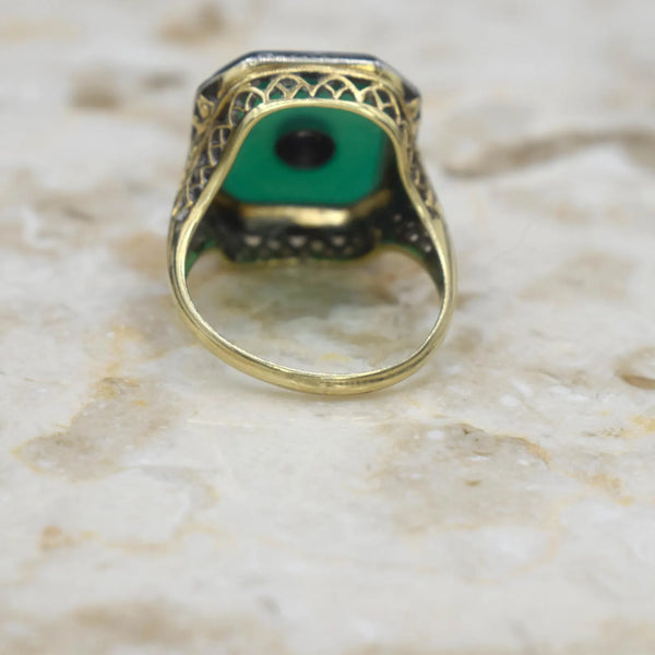 Vintage 14k Gold Art Deco Chrysoprase and Diamond Ring c.1920s