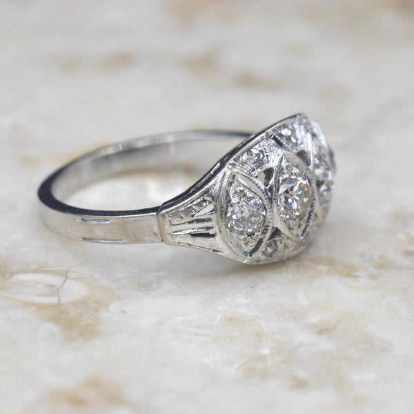 Vintage Art Deco 14k White Gold Old European Cut Diamond Ring C.1930