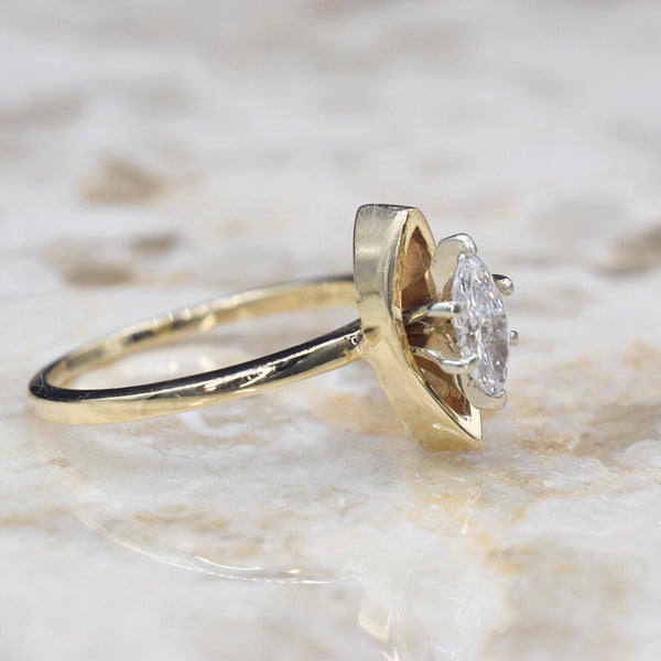 Vintage 14k Gold .50 ct Marquise Cut Diamond Ring c.1970s