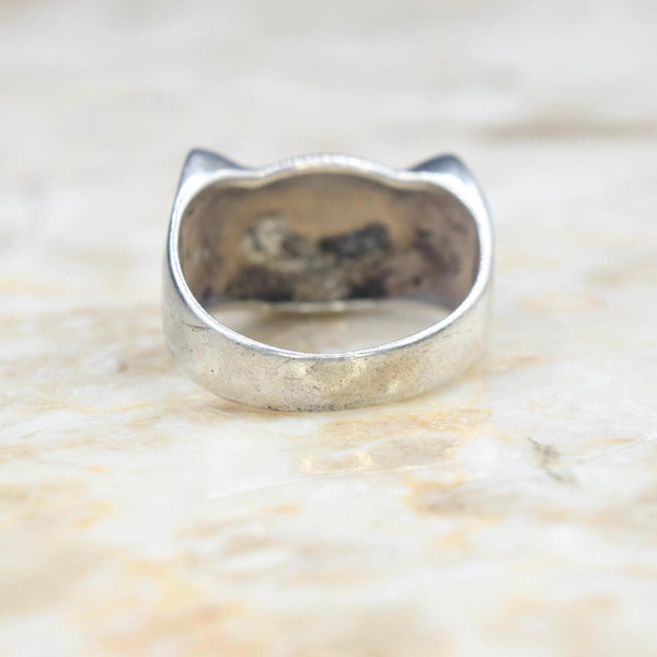 Vintage Sterling Silver Cat Face Ring with Lapis Lazuli c.1970s