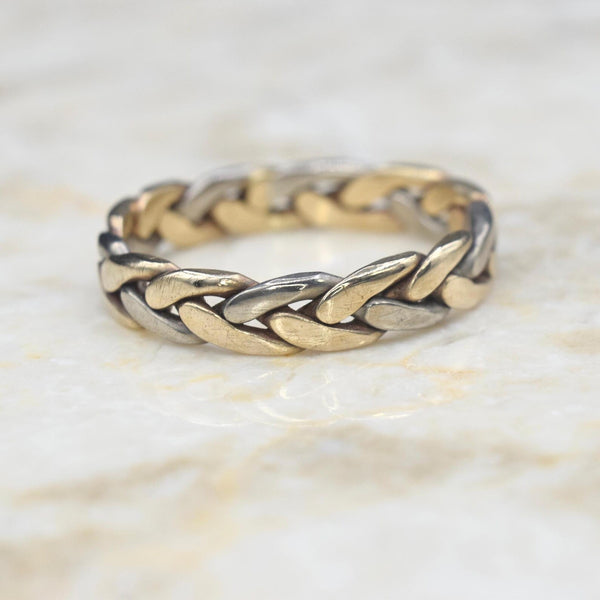 Vintage Men’s Braided 14k White and Yellow Gold Band Ring