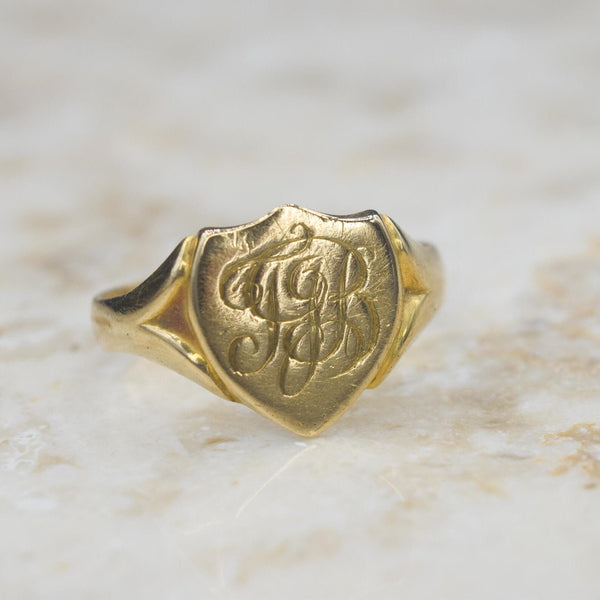 Antique 18k Gold Signet Ring T.J.B. English Hallmarks 1904