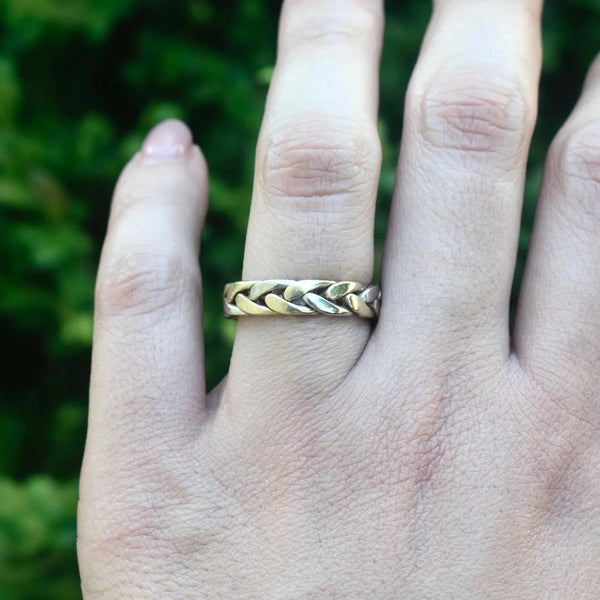 Vintage Braided 14k White and Yellow Gold Band Ring