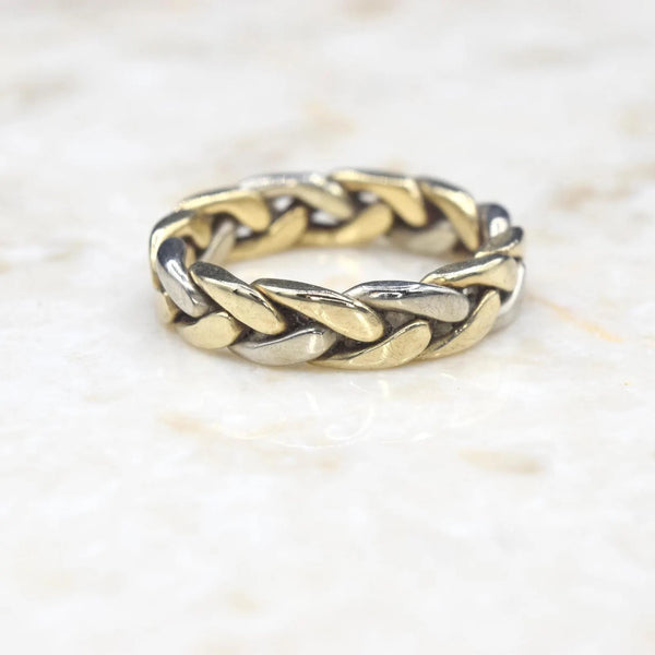 Vintage Braided 14k White and Yellow Gold Band Ring